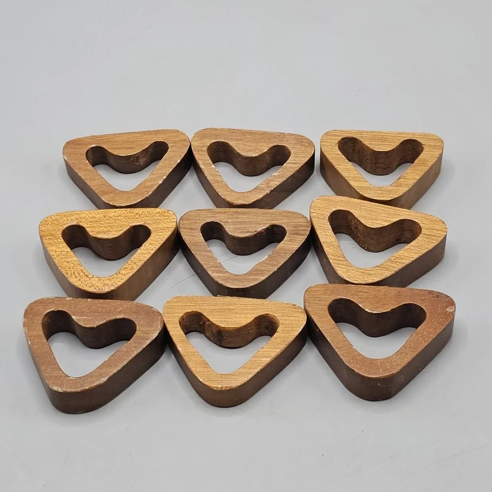 Vintage MCM Teak Wood Triangles Napkin Holders Made In Phillippines Set Of 9